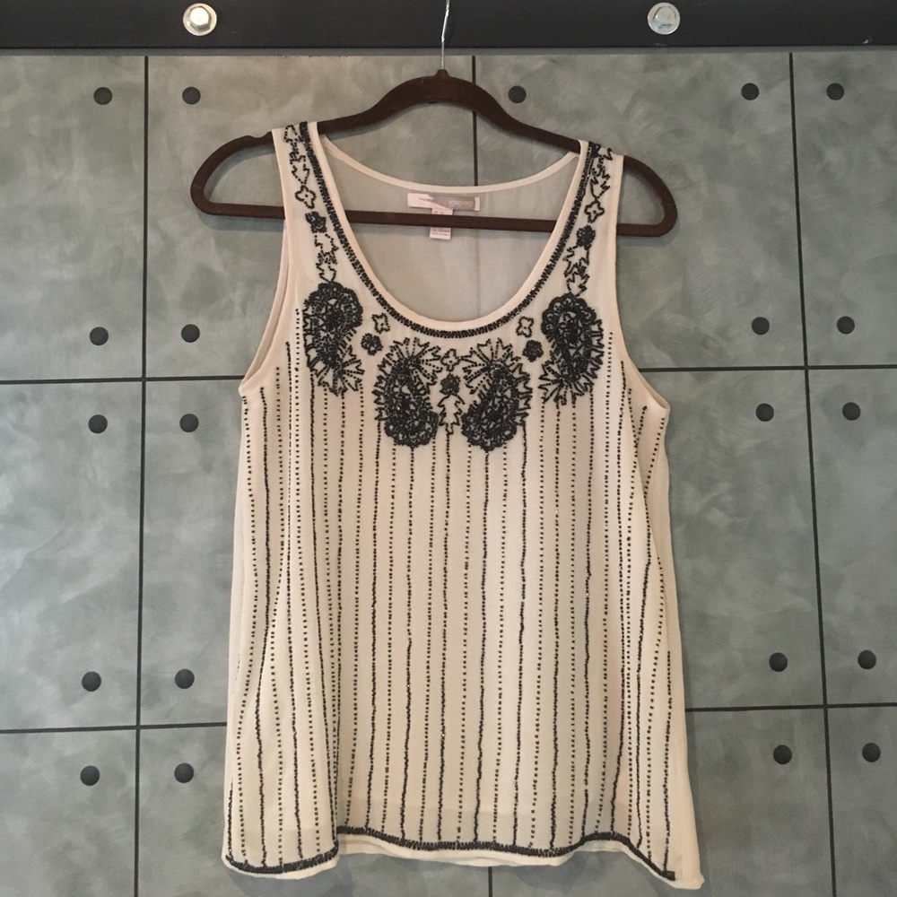 Cream/Black beaded tank